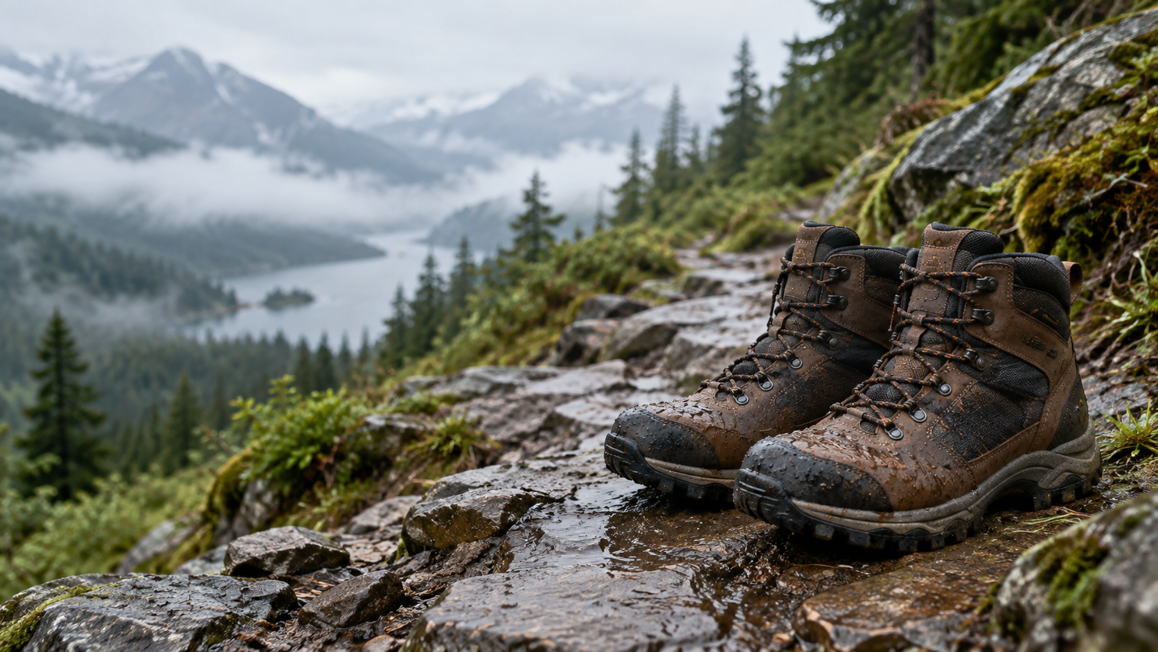 Botas de senderismo impermeables en un sendero de montaña